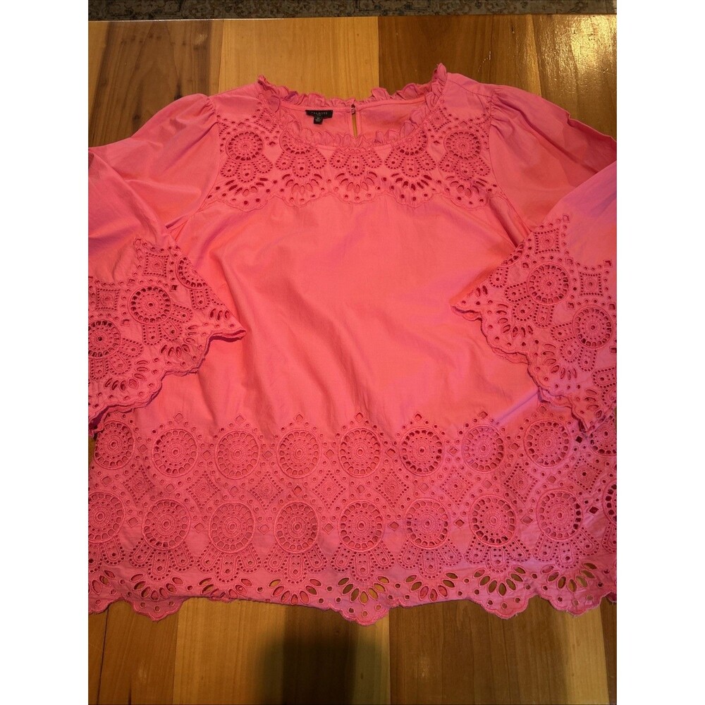 Talbots Woman’s Tunic Top. 2XL. Lined. Cotton. Pink. Lace. Ruffle